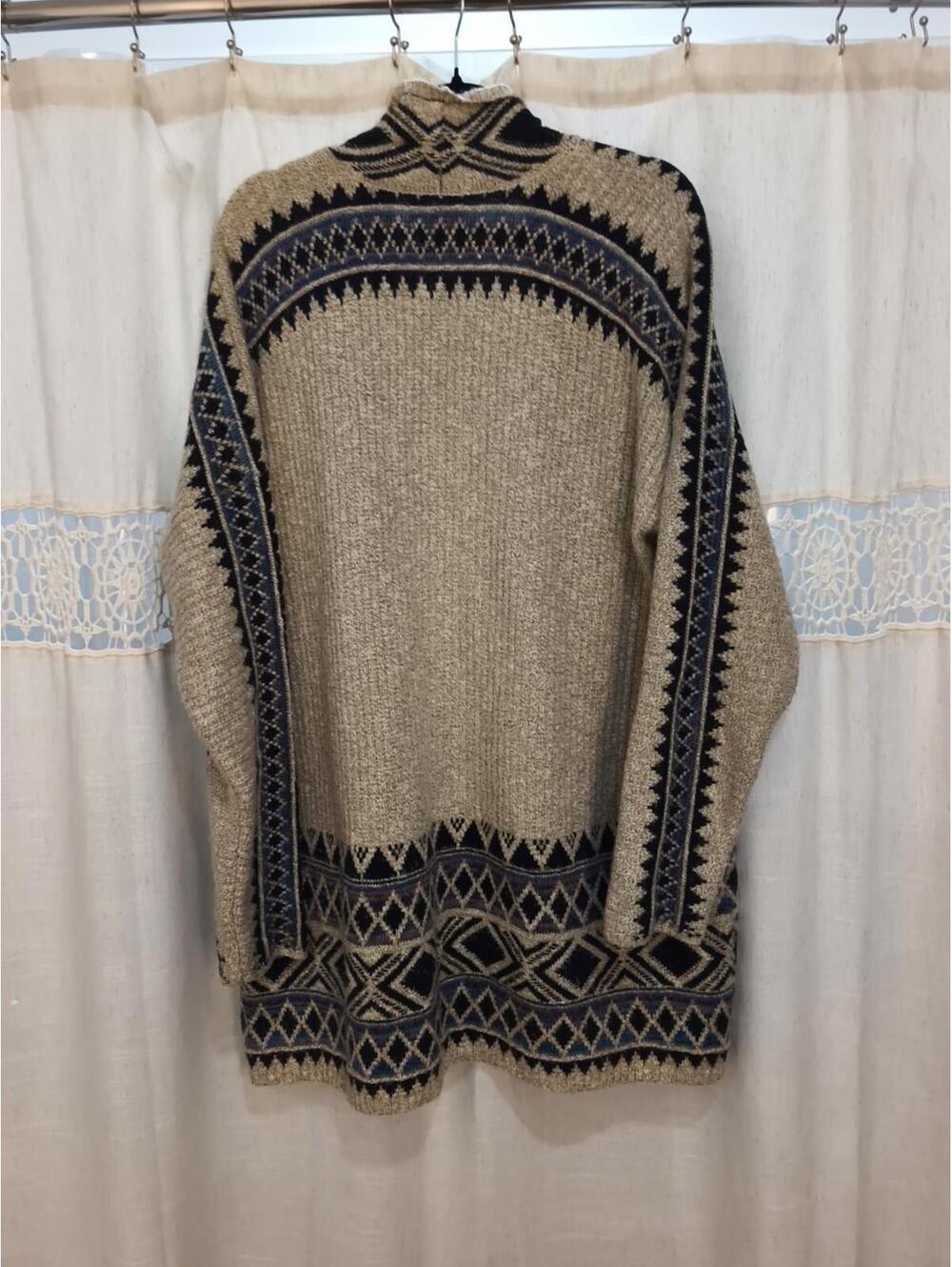 Lucky Brand Womens Boho Aztec Sz 2XL Beige Knit Cardigan Sweater Pockets - Picture 7 of 9